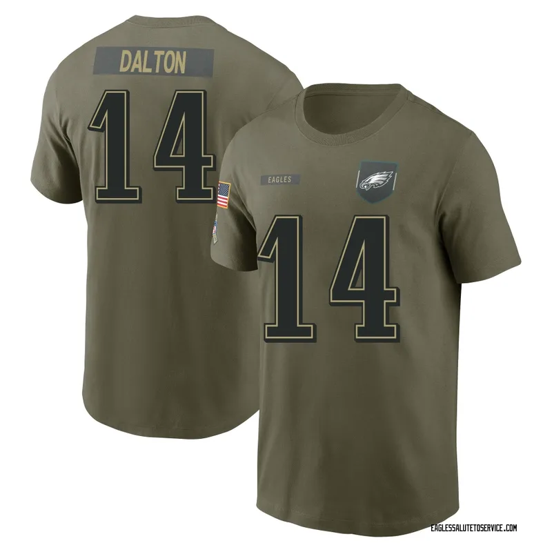 Men's Andy Dalton Philadelphia Eagles Olive 2025 Salute to Service Name & Number T-Shirt
