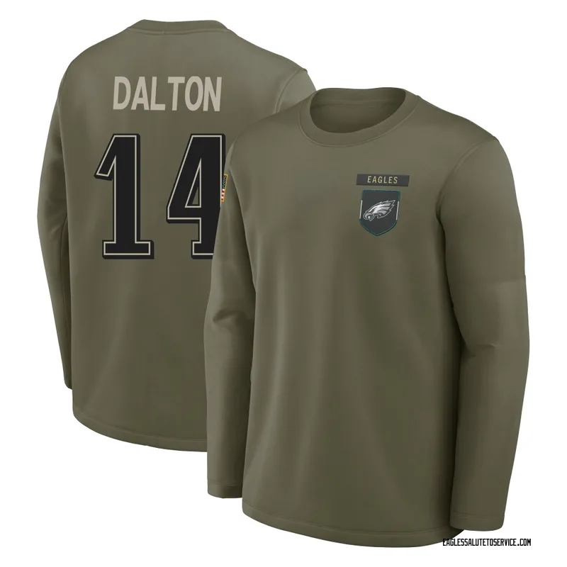 Men's Andy Dalton Philadelphia Eagles Olive 2025 Salute to Service Sideline Coaches Long Sleeve T-Shirt