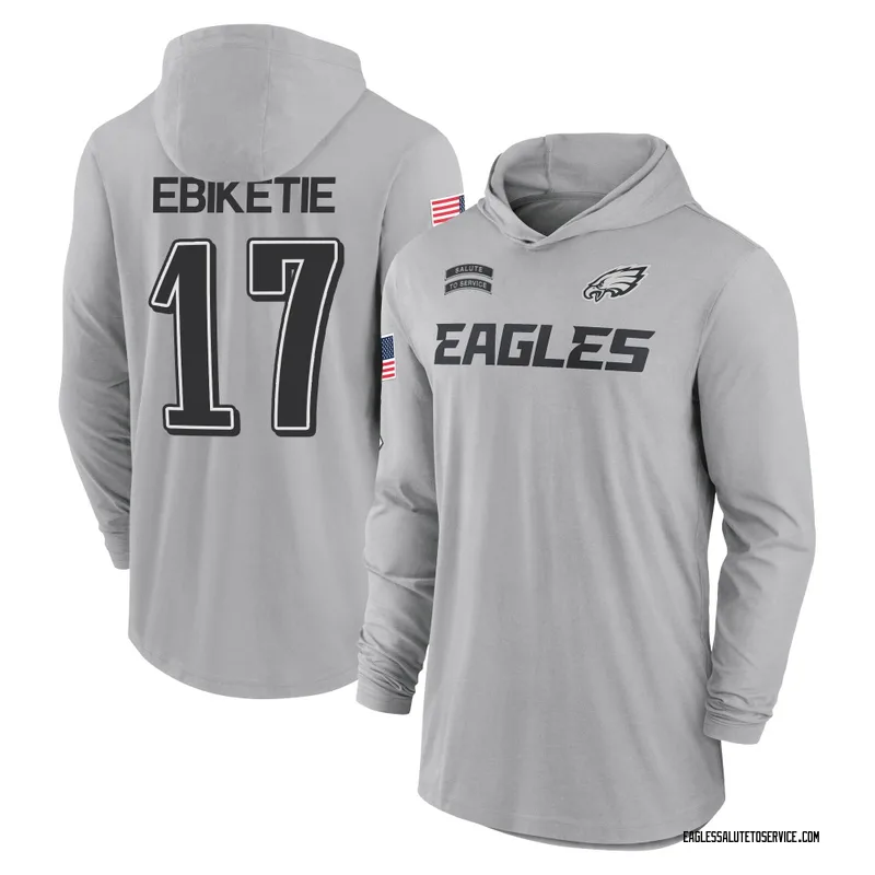 Men's Arnold Ebiketie Philadelphia Eagles Gray 2024 Salute to Service Lightweight Performance Long Sleeve Hooded T-Shirt
