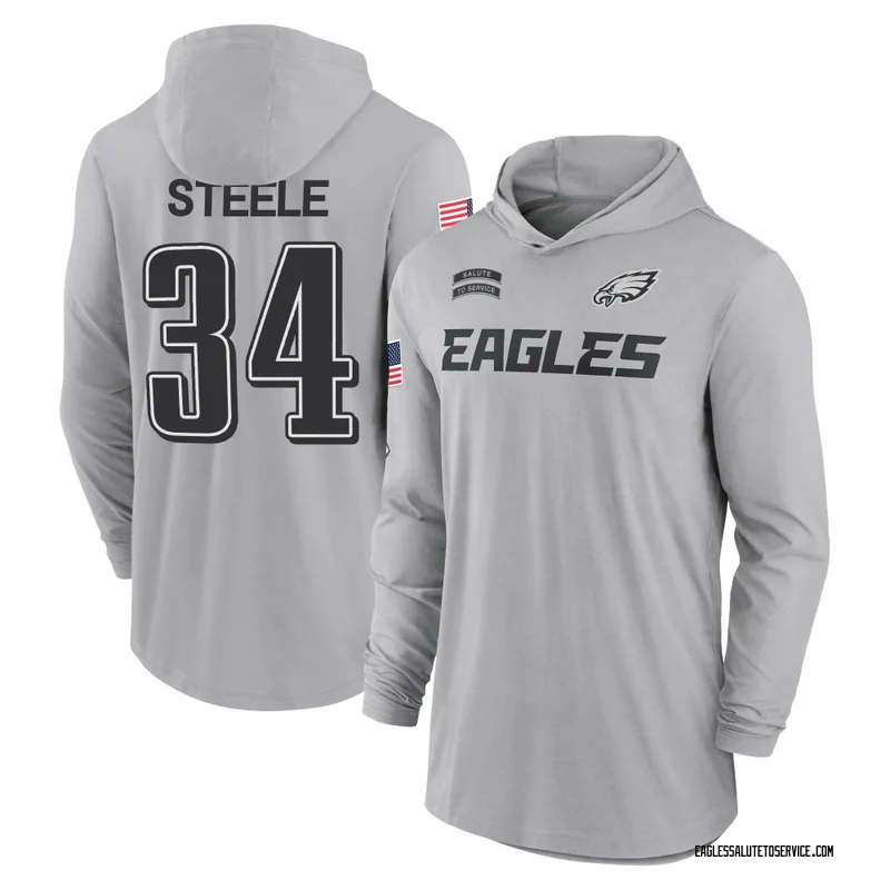 Men's Carson Steele Philadelphia Eagles Gray 2024 Salute to Service Lightweight Performance Long Sleeve Hooded T-Shirt