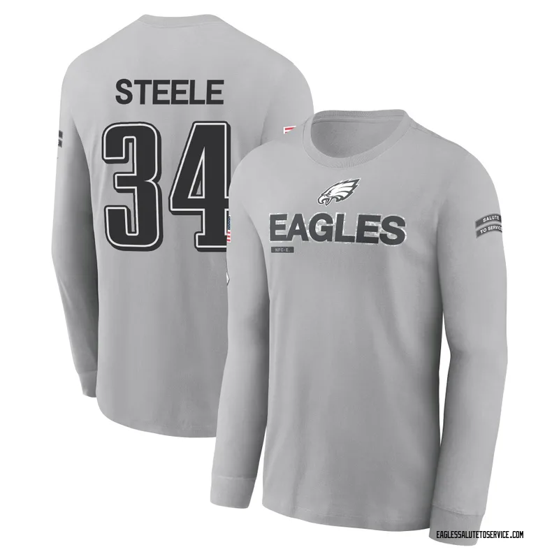 Men's Carson Steele Philadelphia Eagles Gray 2024 Salute to Service Long Sleeve T-Shirt