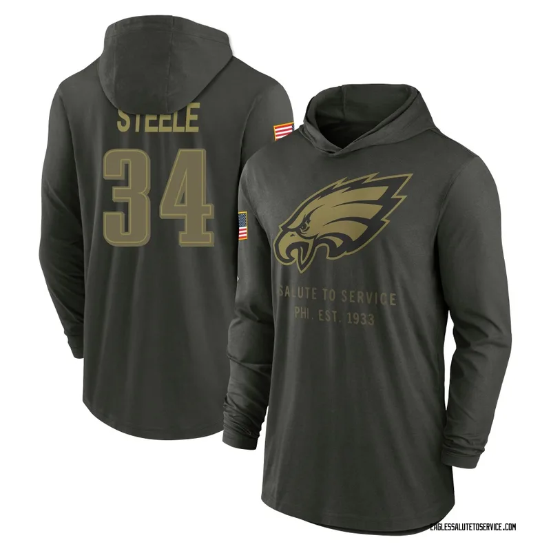 Men's Carson Steele Philadelphia Eagles Green Forest/ 2025 Salute to Service Sideline Lightweight Hooded Pullover Long Sleeve T-