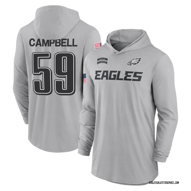 Men's Chance Campbell Philadelphia Eagles Gray 2024 Salute to Service Lightweight Performance Long Sleeve Hooded T-Shirt