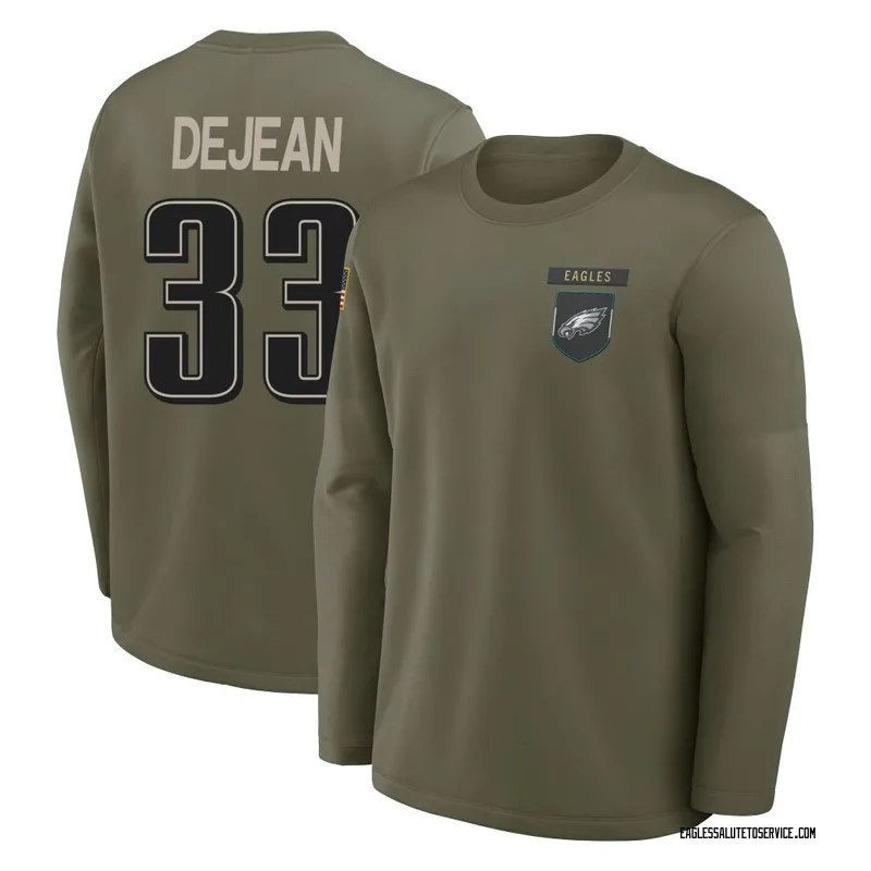 Men's Cooper DeJean Philadelphia Eagles Olive 2025 Salute to Service Sideline Coaches Long Sleeve T-Shirt