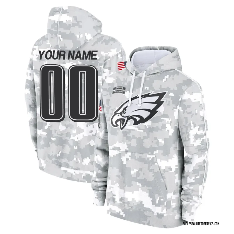 Men's Custom Philadelphia Eagles Camo Arctic 2024 Salute to Service Club Fleece Pullover Hoodie