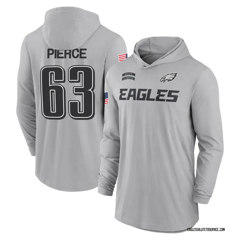 Men's Hollin Pierce Philadelphia Eagles Gray 2024 Salute to Service Lightweight Performance Long Sleeve Hooded T-Shirt