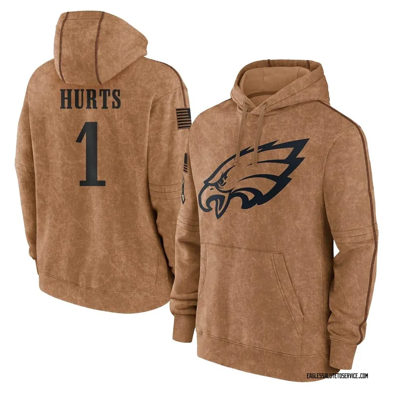 Men's Jalen Hurts Philadelphia Eagles Brown 2023 Salute To Service Club Pullover Hoodie