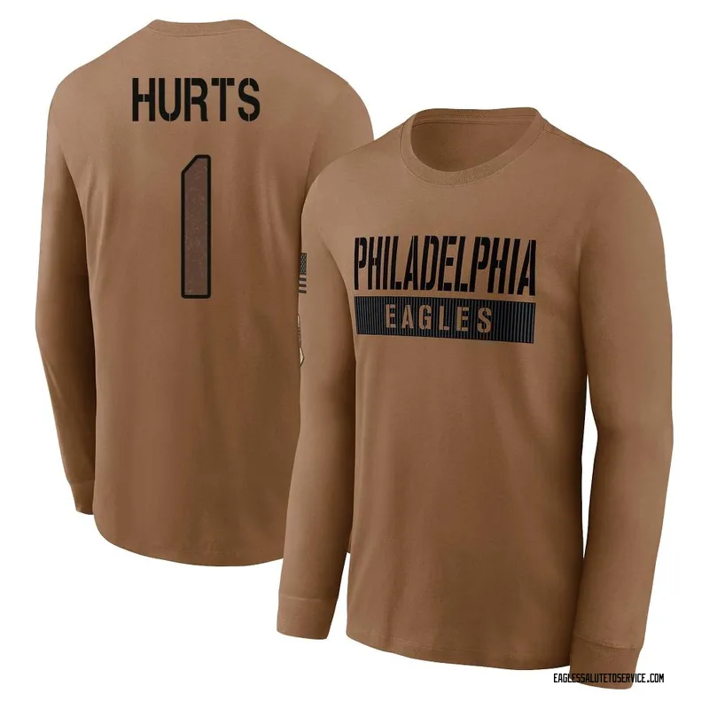 Men's Jalen Hurts Philadelphia Eagles Brown 2023 Salute To Service Long Sleeve T-Shirt