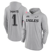 Men's Jalen Hurts Philadelphia Eagles Gray 2024 Salute to Service Lightweight Performance Long Sleeve Hooded T-Shirt