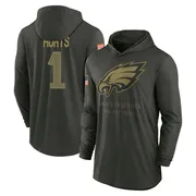 Men's Jalen Hurts Philadelphia Eagles Green Forest/ 2025 Salute to Service Sideline Lightweight Hooded Pullover Long Sleeve T-Sh