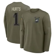 Men's Jalen Hurts Philadelphia Eagles Olive 2025 Salute to Service Sideline Coaches Long Sleeve T-Shirt