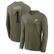 Men's Jalen Hurts Philadelphia Eagles Olive 2025 Salute to Service Sideline Long Sleeve T-Shirt
