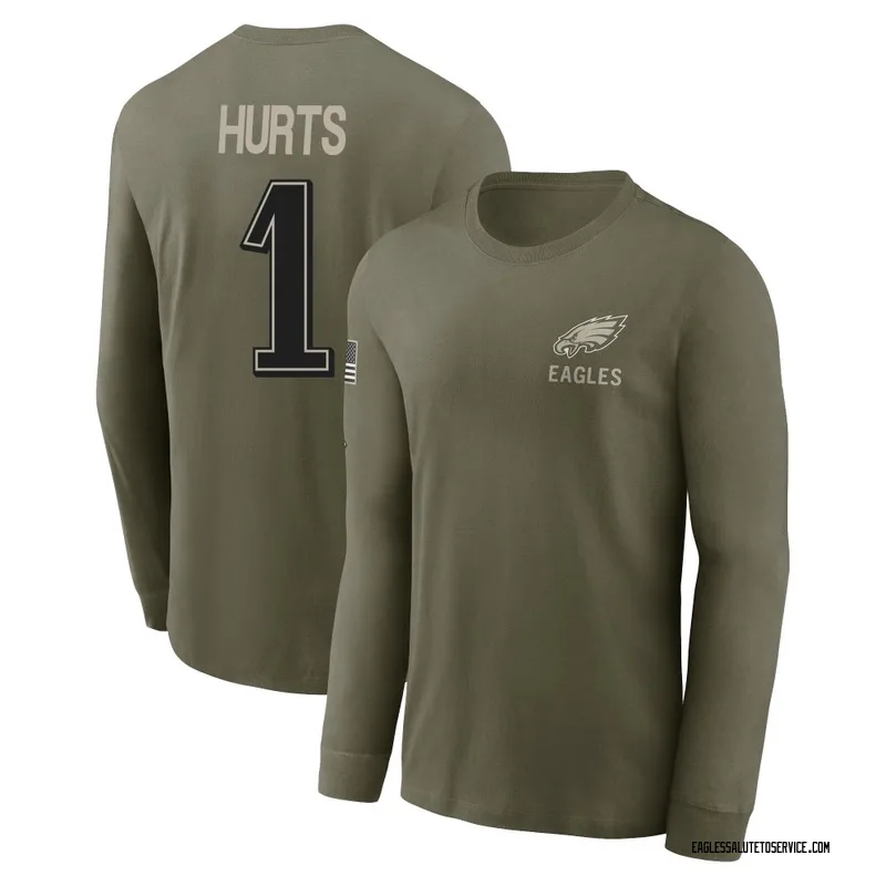 Men's Jalen Hurts Philadelphia Eagles Olive 2025 Salute to Service Sideline Long Sleeve T-Shirt