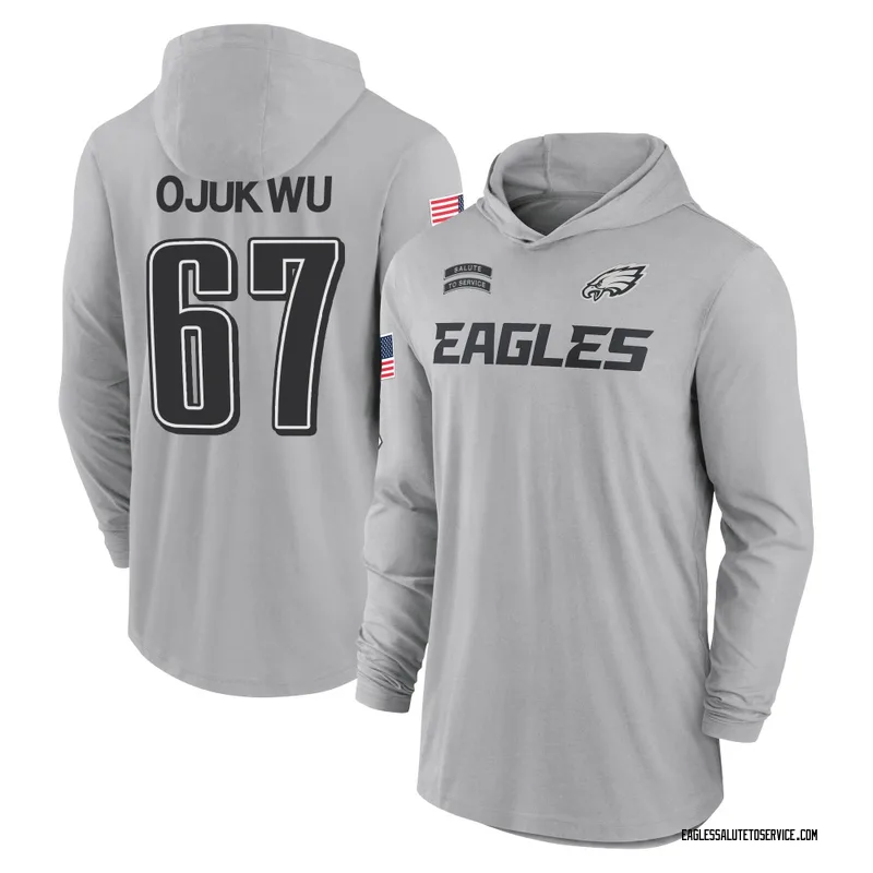 Men's John Ojukwu Philadelphia Eagles Gray 2024 Salute to Service Lightweight Performance Long Sleeve Hooded T-Shirt