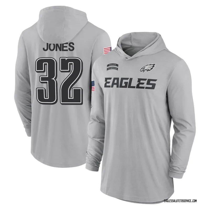 Men's Jonathan Jones Philadelphia Eagles Gray 2024 Salute to Service Lightweight Performance Long Sleeve Hooded T-Shirt