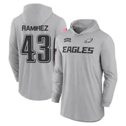 Men's Jose Ramirez Philadelphia Eagles Gray 2024 Salute to Service Lightweight Performance Long Sleeve Hooded T-Shirt