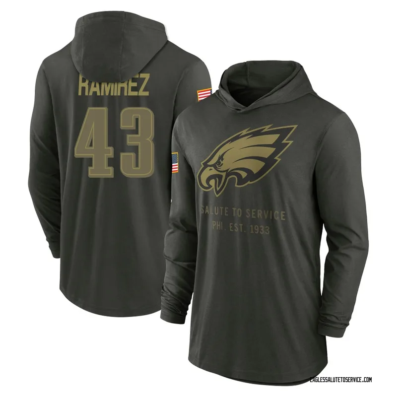 Men's Jose Ramirez Philadelphia Eagles Green Forest/ 2025 Salute to Service Sideline Lightweight Hooded Pullover Long Sleeve T-S