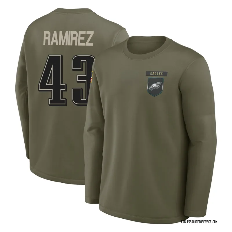Men's Jose Ramirez Philadelphia Eagles Olive 2025 Salute to Service Sideline Coaches Long Sleeve T-Shirt