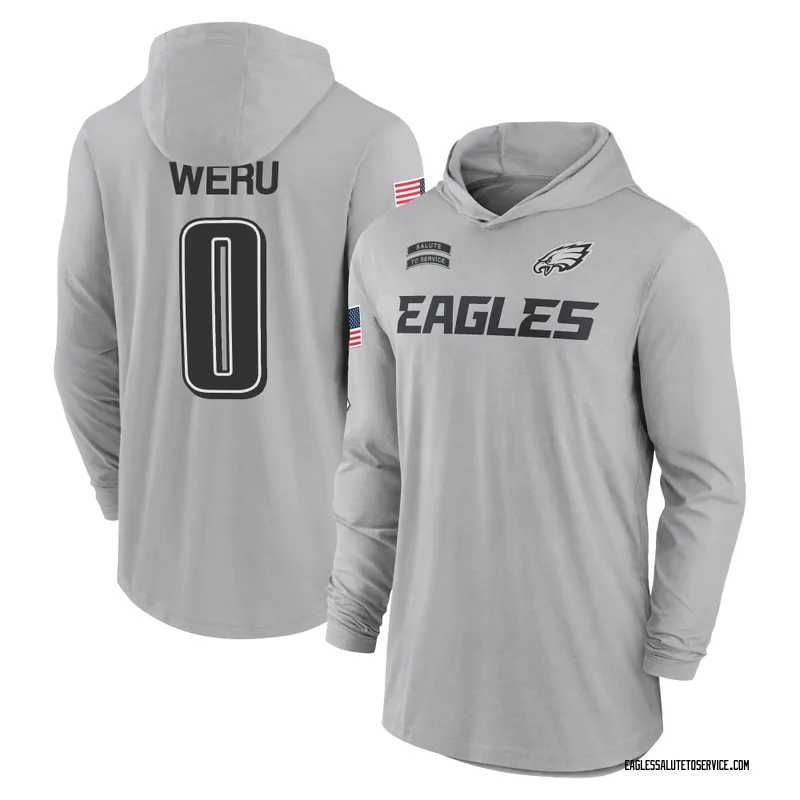 Men's Joshua Weru Philadelphia Eagles Gray 2024 Salute to Service Lightweight Performance Long Sleeve Hooded T-Shirt