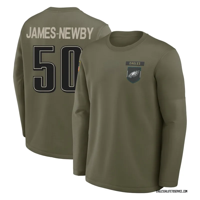 Men's Keyshawn James-Newby Philadelphia Eagles Olive 2025 Salute to Service Sideline Coaches Long Sleeve T-Shirt