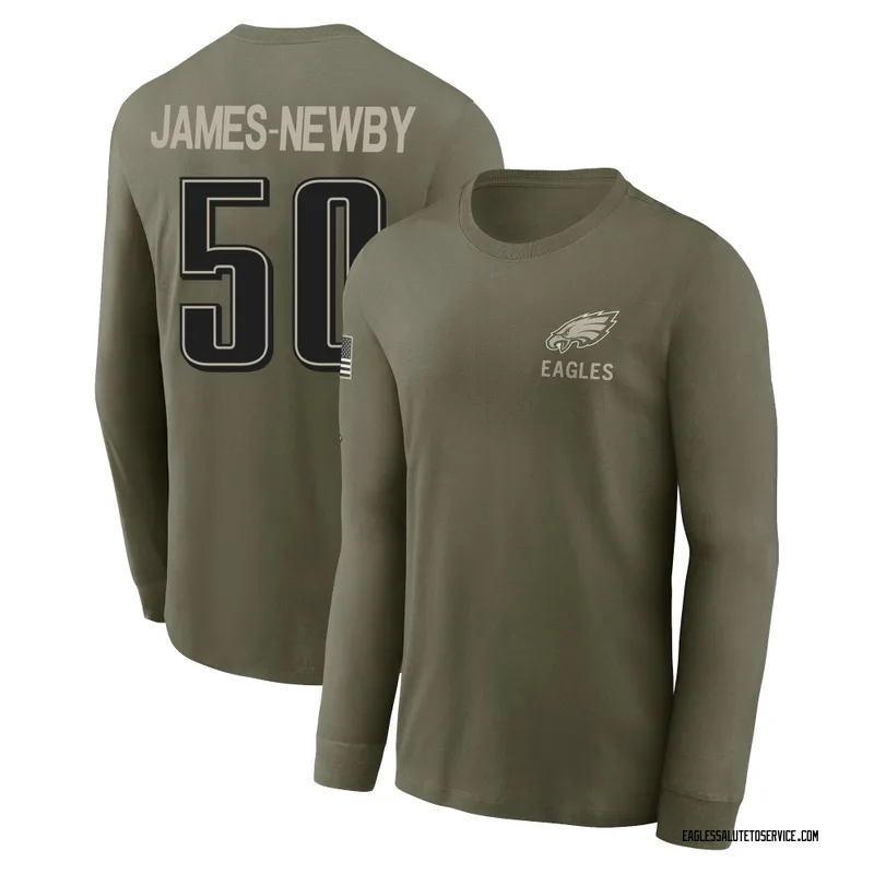 Men's Keyshawn James-Newby Philadelphia Eagles Olive 2025 Salute to Service Sideline Long Sleeve T-Shirt