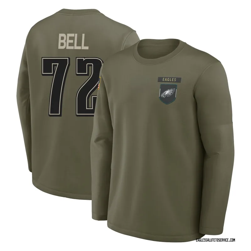 Men's Markel Bell Philadelphia Eagles Olive 2025 Salute to Service Sideline Coaches Long Sleeve T-Shirt