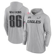 Men's Quez Watkins Philadelphia Eagles Gray 2024 Salute to Service Lightweight Performance Long Sleeve Hooded T-Shirt