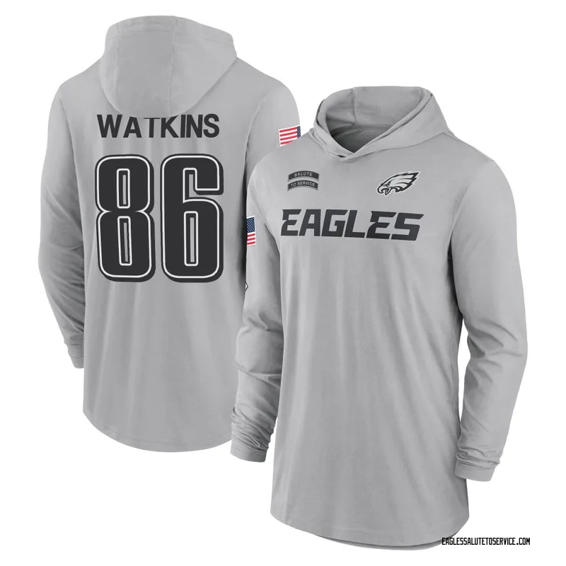 Men's Quez Watkins Philadelphia Eagles Gray 2024 Salute to Service Lightweight Performance Long Sleeve Hooded T-Shirt