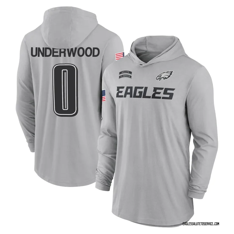 Men's Rocco Underwood Philadelphia Eagles Gray 2024 Salute to Service Lightweight Performance Long Sleeve Hooded T-Shirt