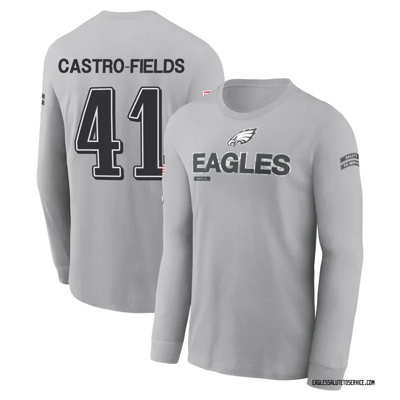 Men's Tariq Castro-Fields Philadelphia Eagles Gray 2024 Salute to Service Long Sleeve T-Shirt