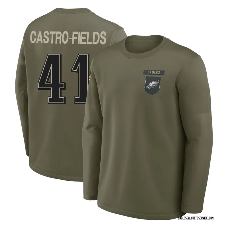 Men's Tariq Castro-Fields Philadelphia Eagles Olive 2025 Salute to Service Sideline Coaches Long Sleeve T-Shirt