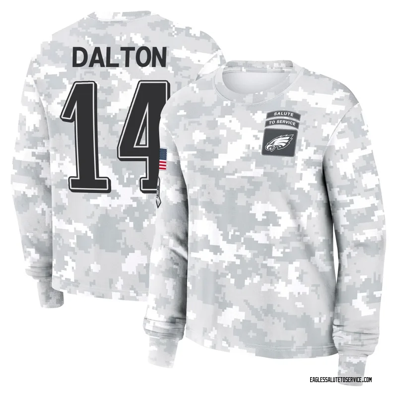 Women's Andy Dalton Philadelphia Eagles Camo Arctic 2024 Salute to Service Long Sleeve T-Shirt