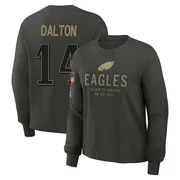 Women's Andy Dalton Philadelphia Eagles Green Dark/ 2025 Salute to Service Sideline Long Sleeve T-Shirt