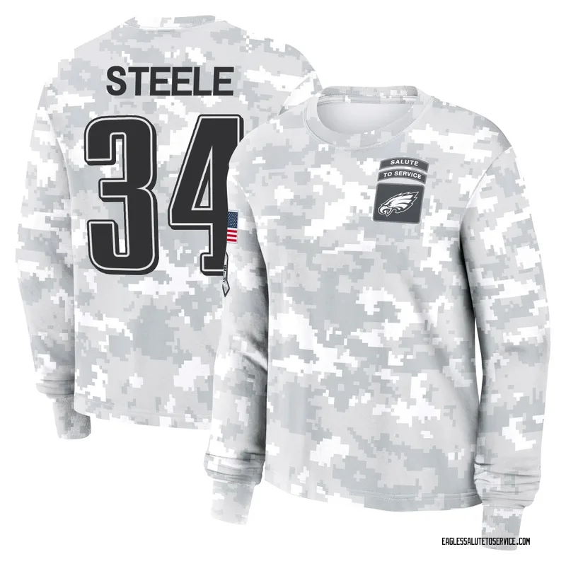 Women's Carson Steele Philadelphia Eagles Camo Arctic 2024 Salute to Service Long Sleeve T-Shirt