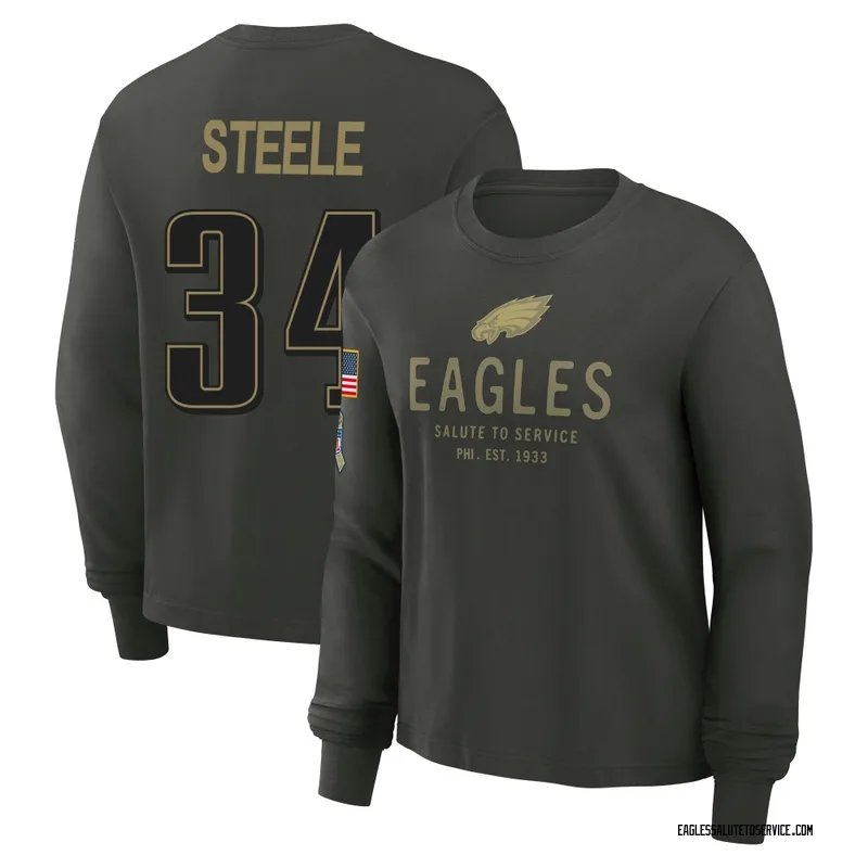 Women's Carson Steele Philadelphia Eagles Green Dark/ 2025 Salute to Service Sideline Long Sleeve T-Shirt