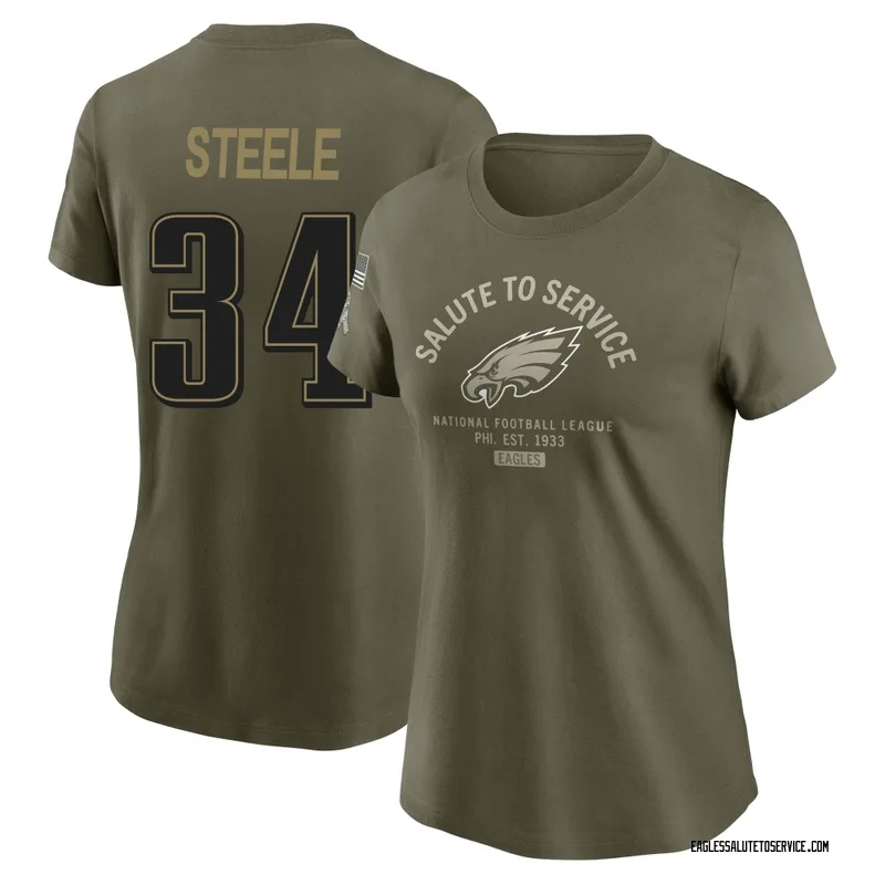 Women's Carson Steele Philadelphia Eagles Olive 2025 Salute to Service Sideline T-Shirt