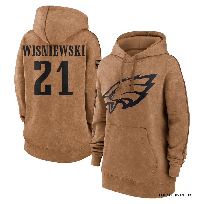 Women's Cole Wisniewski Philadelphia Eagles Brown 2023 Salute To Service Pullover Hoodie