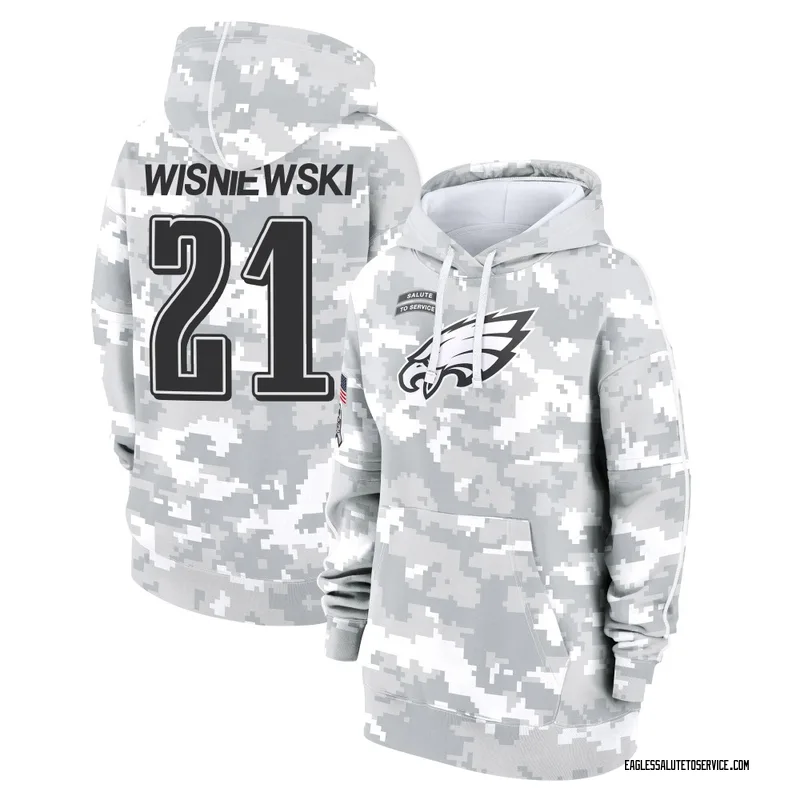 Women's Cole Wisniewski Philadelphia Eagles Camo Arctic 2024 Salute to Service Club Fleece Pullover Hoodie