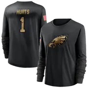 Women's Jalen Hurts Philadelphia Eagles Black 2020 Salute To Service Sideline Performance Long Sleeve T-Shirt