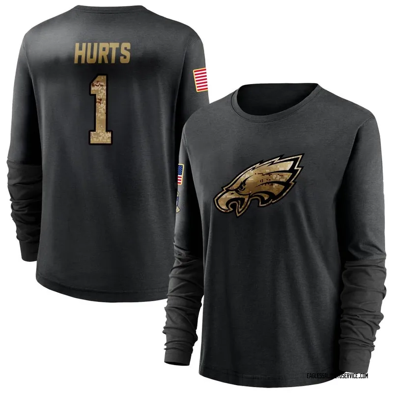 Women's Jalen Hurts Philadelphia Eagles Black 2020 Salute To Service Sideline Performance Long Sleeve T-Shirt