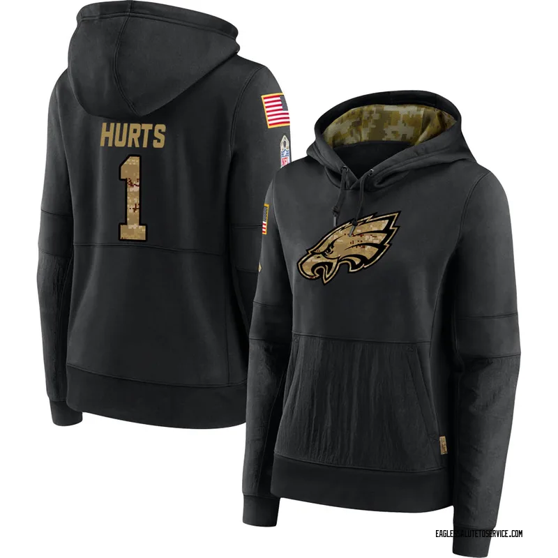 Women's Jalen Hurts Philadelphia Eagles Black 2020 Salute to Service Sideline Performance Pullover Hoodie