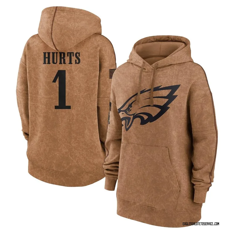 Women's Jalen Hurts Philadelphia Eagles Brown 2023 Salute To Service Pullover Hoodie