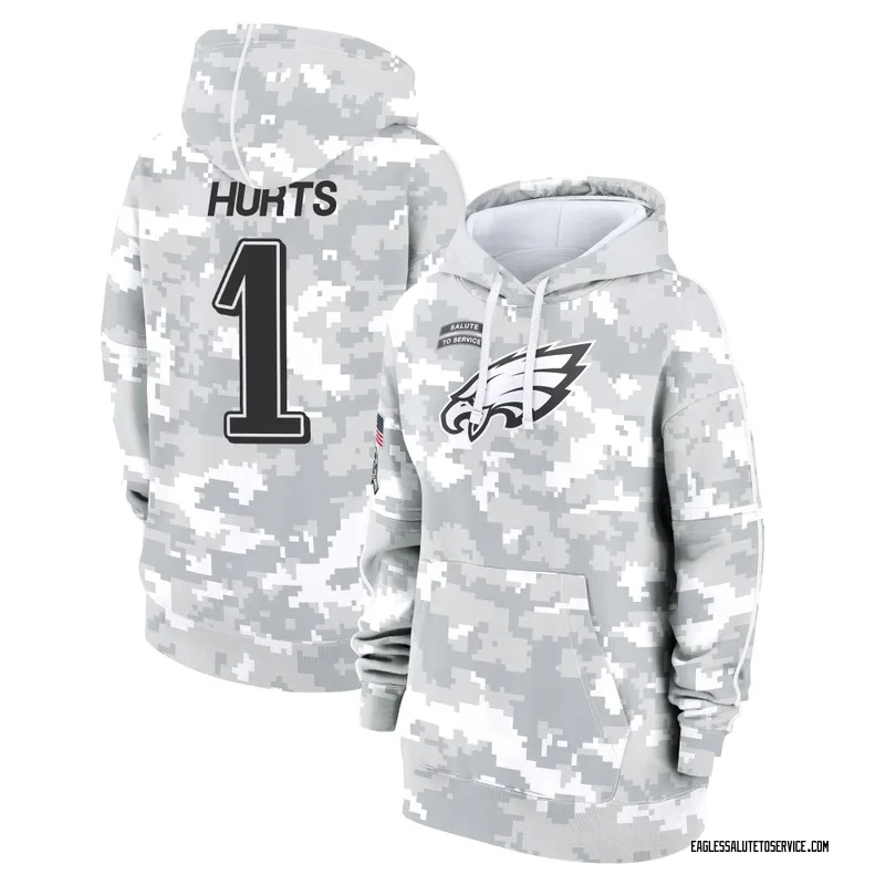 Women's Jalen Hurts Philadelphia Eagles Camo Arctic 2024 Salute to Service Club Fleece Pullover Hoodie