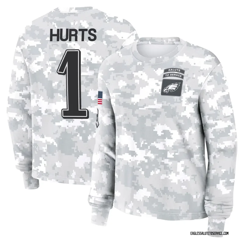 Women's Jalen Hurts Philadelphia Eagles Camo Arctic 2024 Salute to Service Long Sleeve T-Shirt