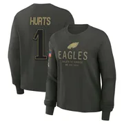 Women's Jalen Hurts Philadelphia Eagles Green Dark/ 2025 Salute to Service Sideline Long Sleeve T-Shirt