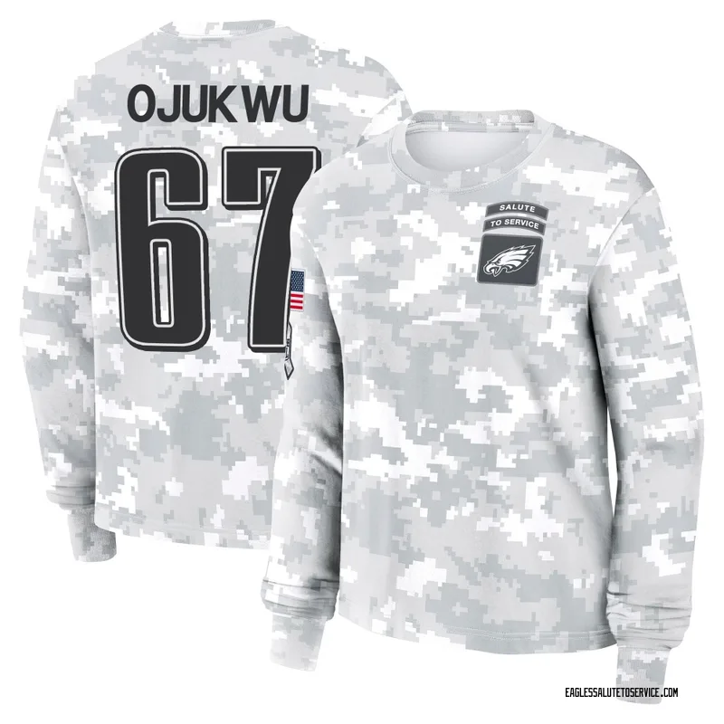 Women's John Ojukwu Philadelphia Eagles Camo Arctic 2024 Salute to Service Long Sleeve T-Shirt