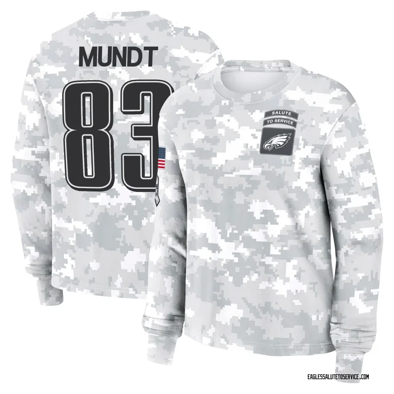 Women's Johnny Mundt Philadelphia Eagles Camo Arctic 2024 Salute to Service Long Sleeve T-Shirt