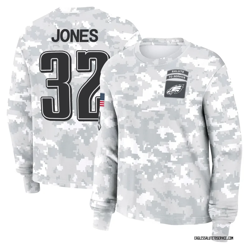 Women's Jonathan Jones Philadelphia Eagles Camo Arctic 2024 Salute to Service Long Sleeve T-Shirt
