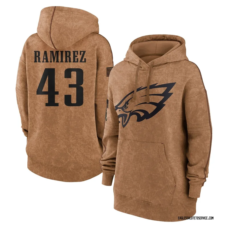 Women's Jose Ramirez Philadelphia Eagles Brown 2023 Salute To Service Pullover Hoodie