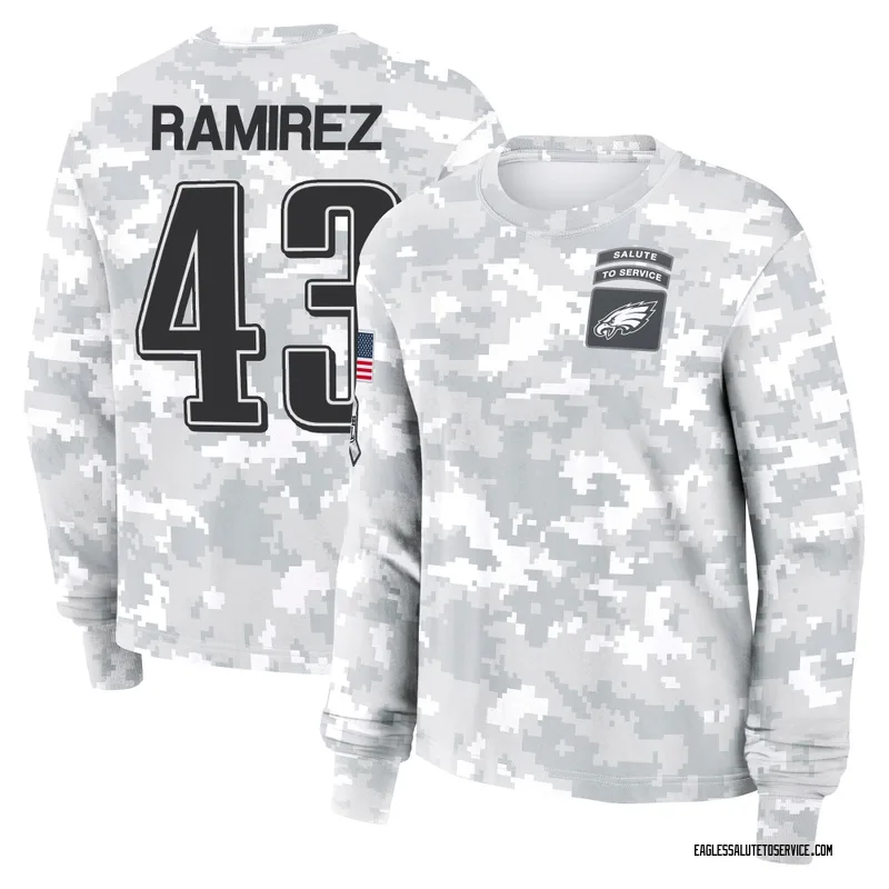 Women's Jose Ramirez Philadelphia Eagles Camo Arctic 2024 Salute to Service Long Sleeve T-Shirt